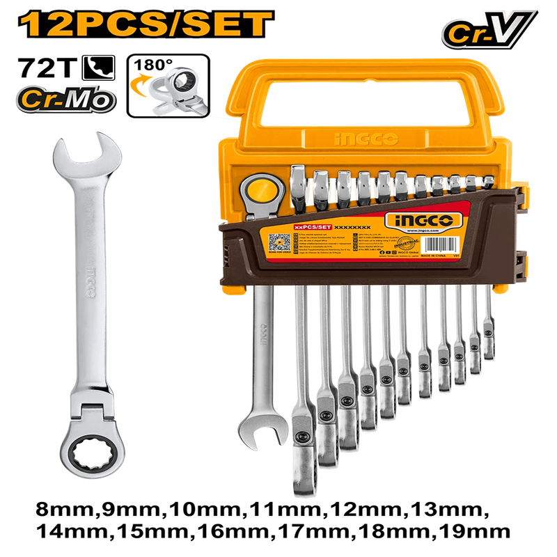 12pcs Flexible Ratchet Spanner Set